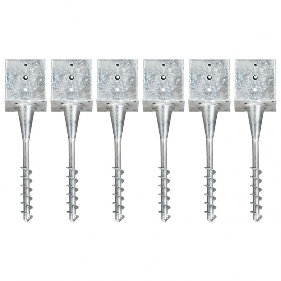 Kołki gruntowe, 6 szt., srebrne, 14 x 14 x 58 cm, stal