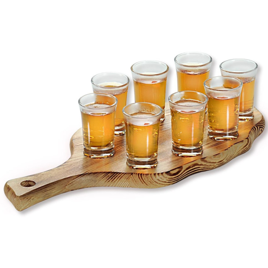 Kesper deska do szotów zestaw z 8 kieliszkami sosna fsc 38x17x2 cm