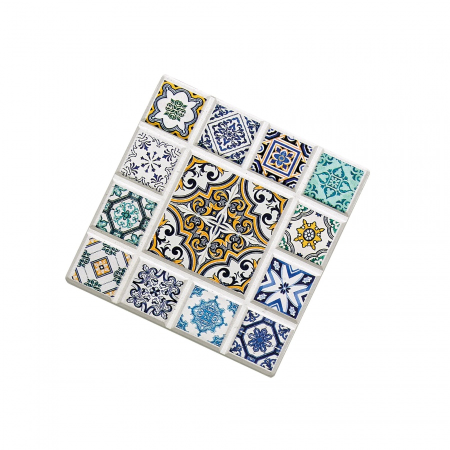 Podkładka pod szklanki, ceramika/korek, 11 x 11 cm, romb