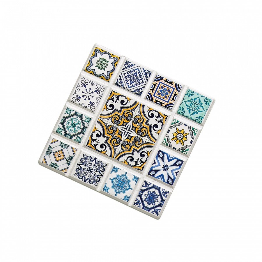 Podkładka pod szklanki, ceramika/korek, 11 x 11 cm, romb