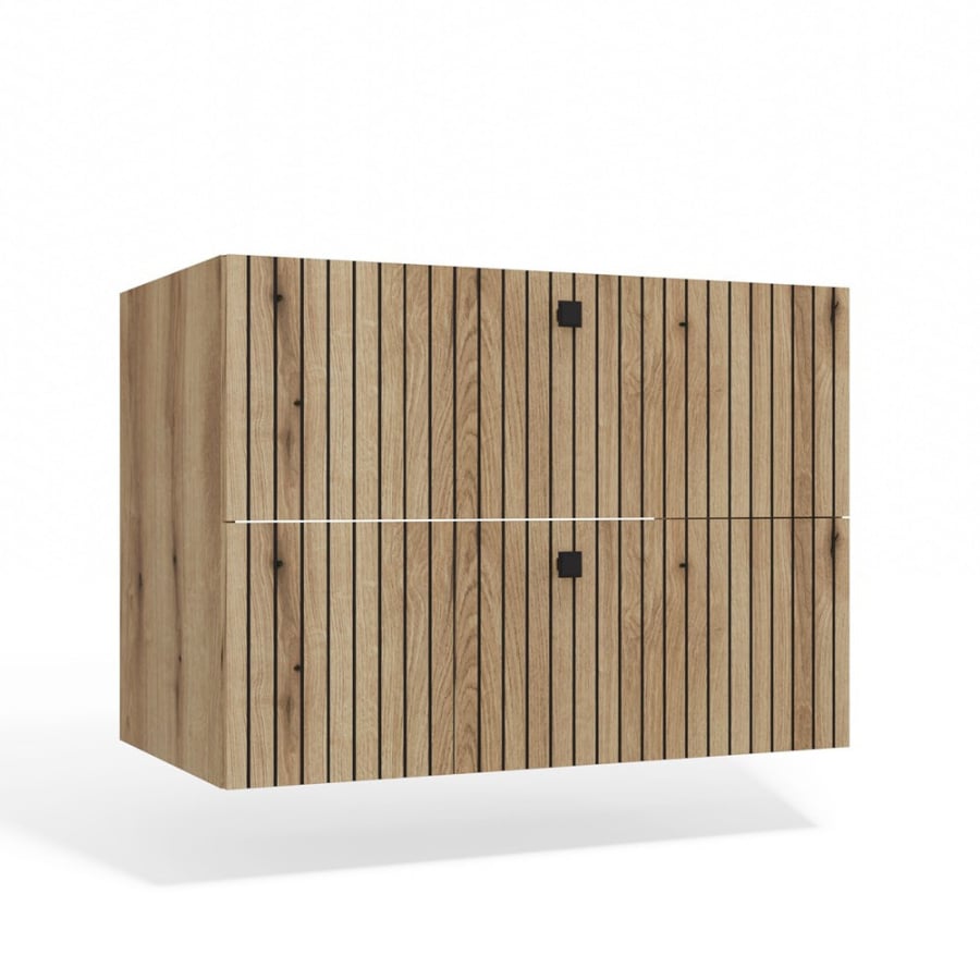 SZAFKA POD UMYWALKĘ TIGO 80 2S DĄB EVOKE 2 SZUFLADY RYFLOWANY FRONT WISZĄCA