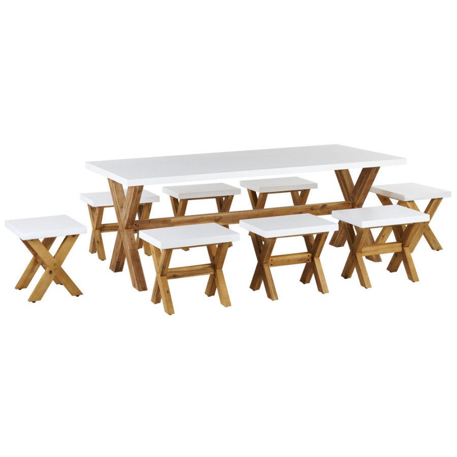 Dla 8 osób stół ogrodowy z krzesłami olbia beton biały