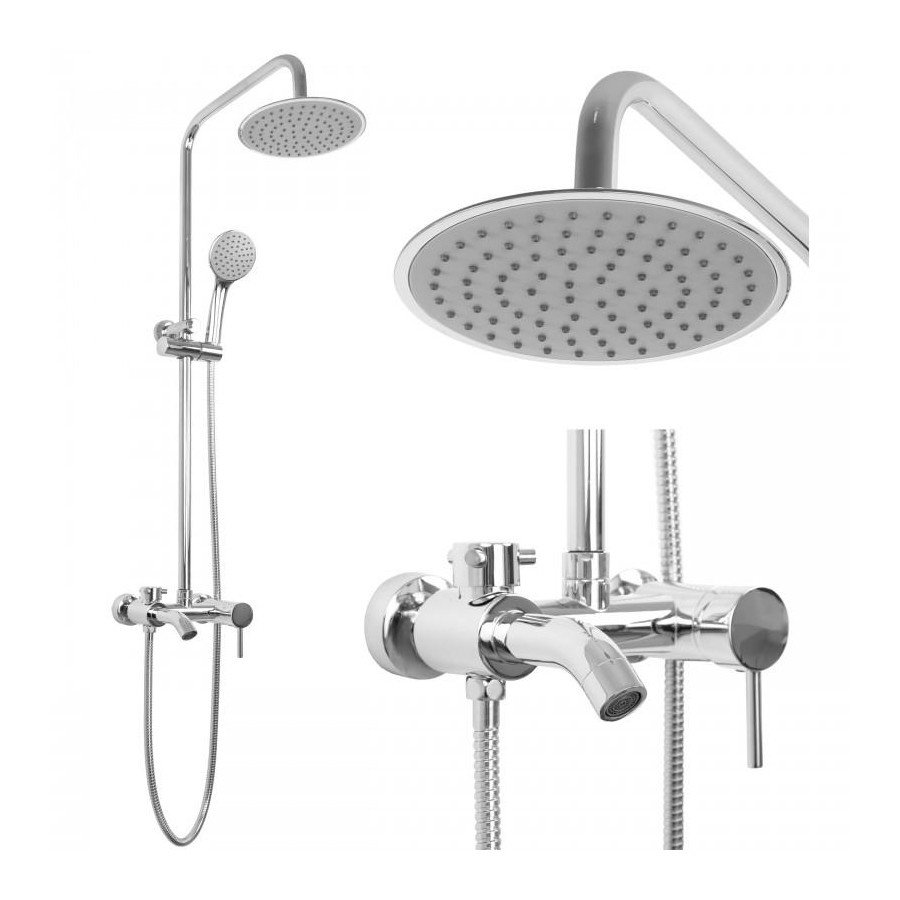 Bateria prysznicowa z deszczownicą natynkowy z wylewką panel prysznicowy chrom - Yoka