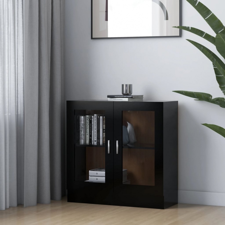 Witryna, czarna, 82,5x30,5x80 cm, płyta wiórowa