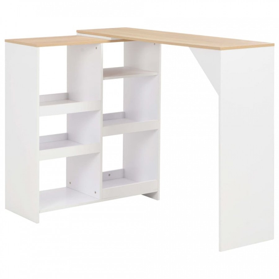 Stolik barowy z ruchomym regałem, biały, 138 x 40 x 120 cm