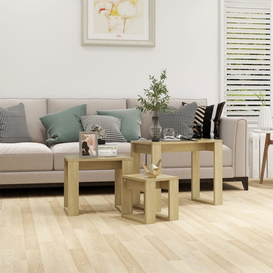 Stoliki wsuwane pod siebie, 3 szt., dąb sonoma, płyta wiórowa