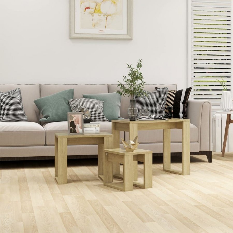 Stoliki wsuwane pod siebie, 3 szt., dąb sonoma, płyta wiórowa