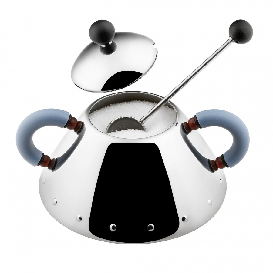 cukiernica z łyżeczką, niebieskie uchwyty