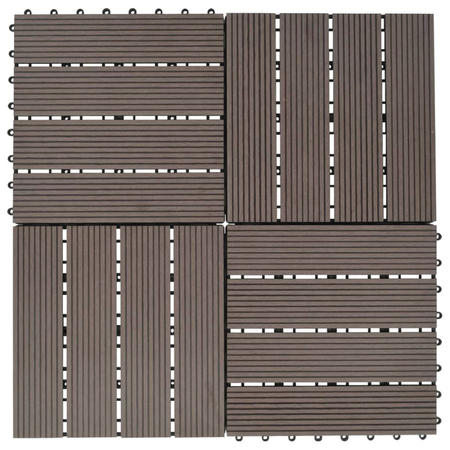 Płytki tarasowe, 11 szt., WPC, 30 x 30 cm, 1 m², ciemny brąz