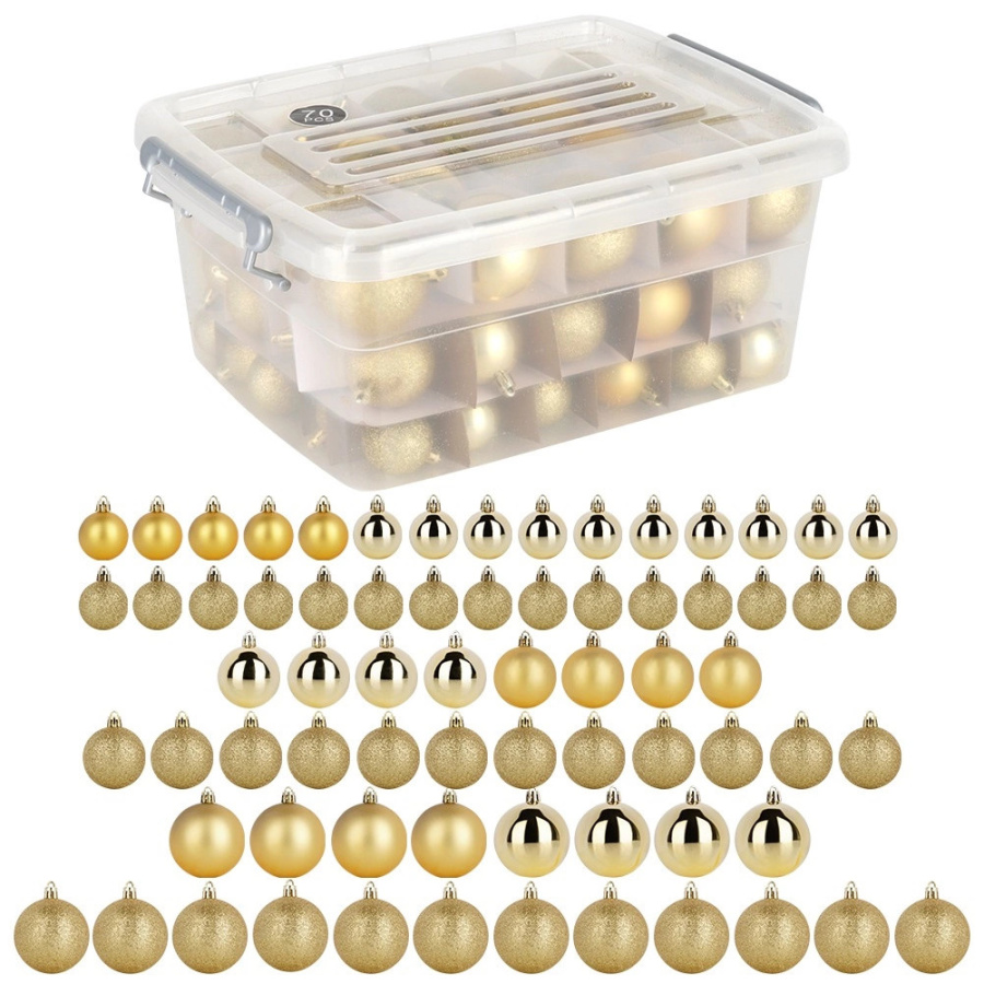 Bombki choinkowe nietłukące złote w pudełku 4 / 5 / 6 cm 70 szt.