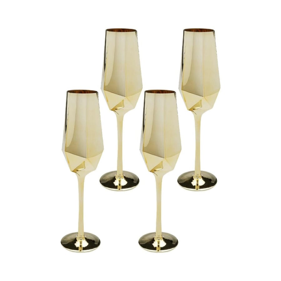 Kare komplet 4 kieliszków do szampana diamond 365 ml złoty