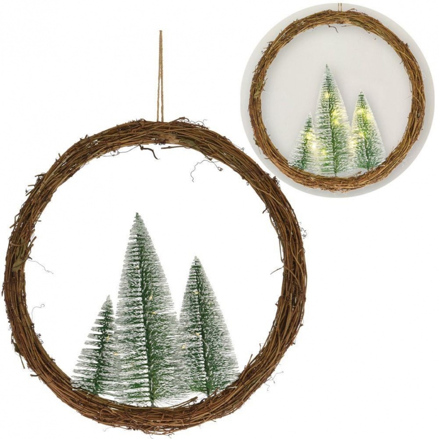 Stroik świecący z choinkami wianek wieniec na drzwi świąteczny dekoracyjny ozdobny święta 10 led