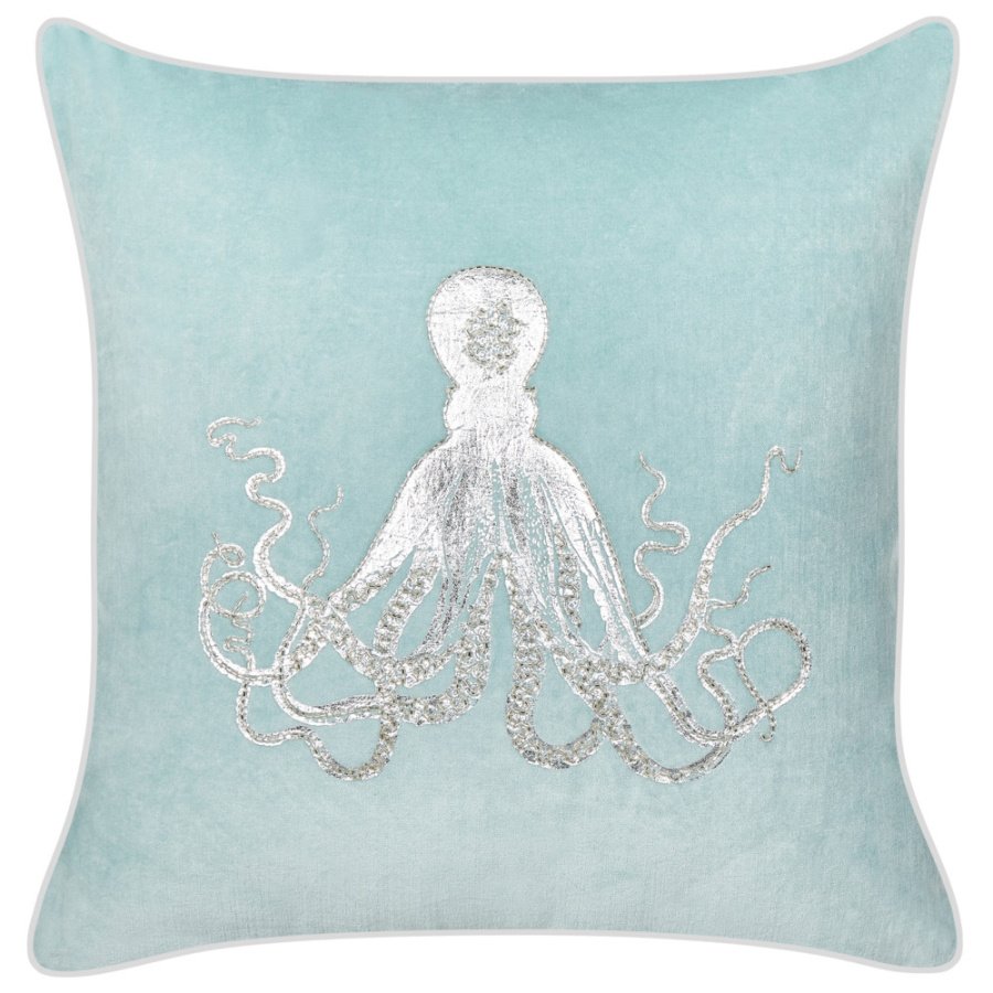 Poduszka dekoracyjna wzór zwierzęcy laminaria welur 45 x 45 cm błękitny