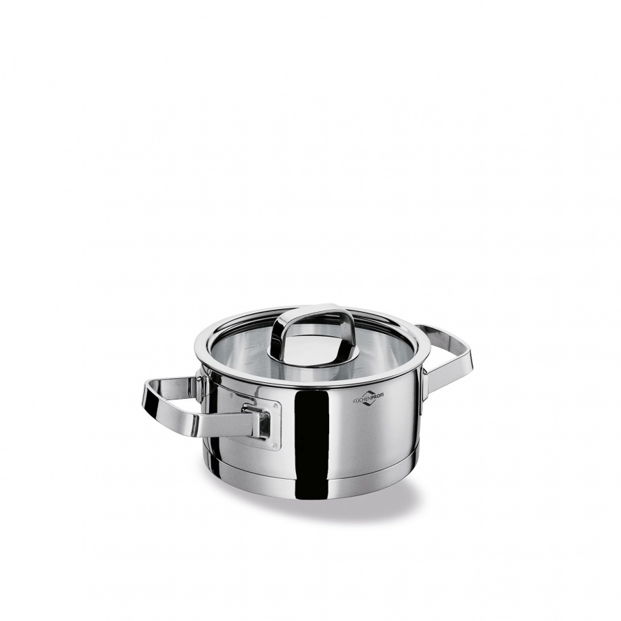 Garnek niski z pokrywą, stal nierdzewna/szkło, 1,25 l, śred. 16 x 7,5 cm