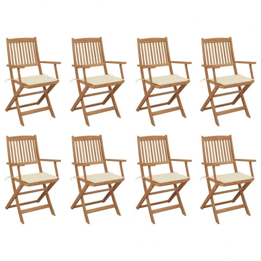 Składane krzesła ogrodowe z poduszkami, 8 szt., drewno akacjowe