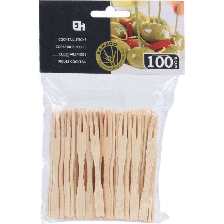 Widelczyki drewniane, bambusowe, do przystawek, przekąsek, 9 cm, 100 sztuk