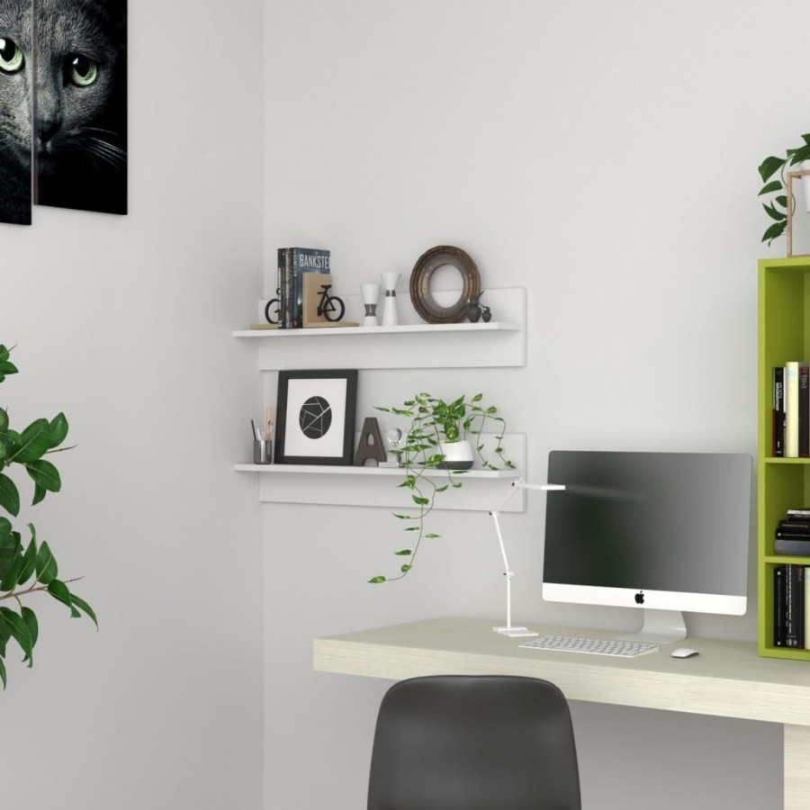 Półki ścienne, 2 szt., białe, 80 x 11,5 x 18 cm, płyta wiórowa