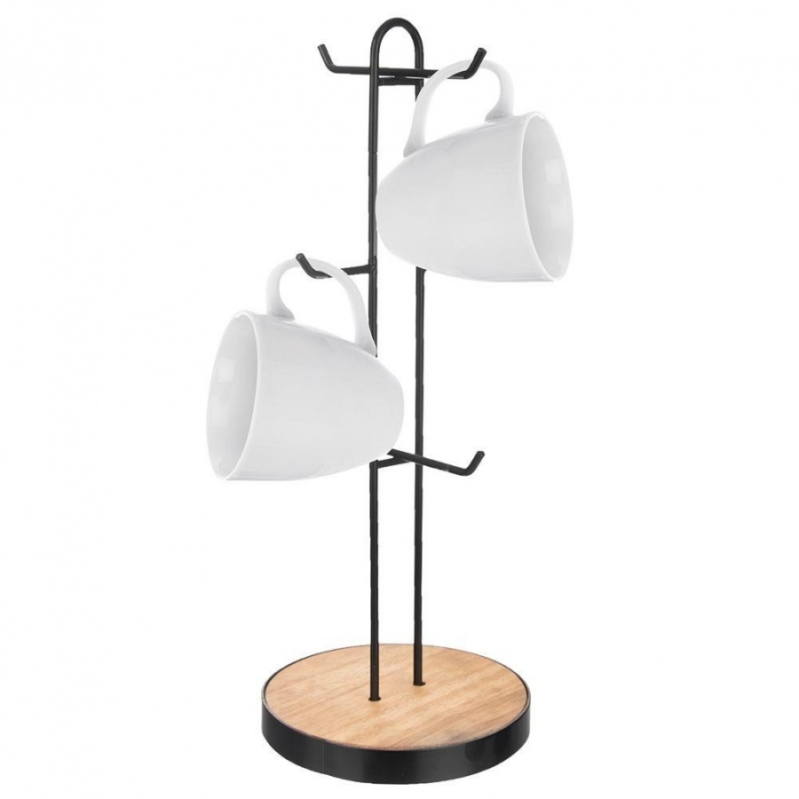 Stojak na kubki filiżanki metalowy wieszak kuchenny na 6 kubków czarny 15,5x40 cm radka