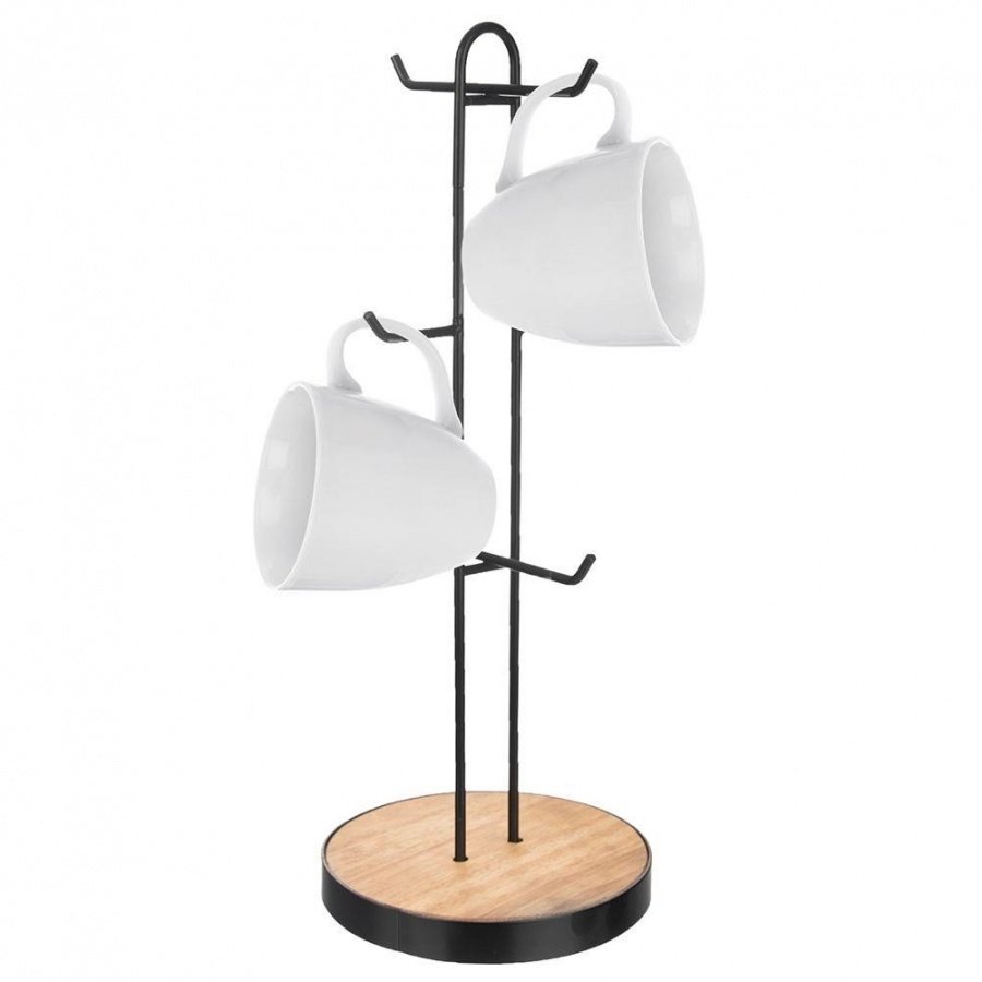 Stojak na kubki filiżanki metalowy wieszak kuchenny na 6 kubków czarny 15,5x40 cm radka