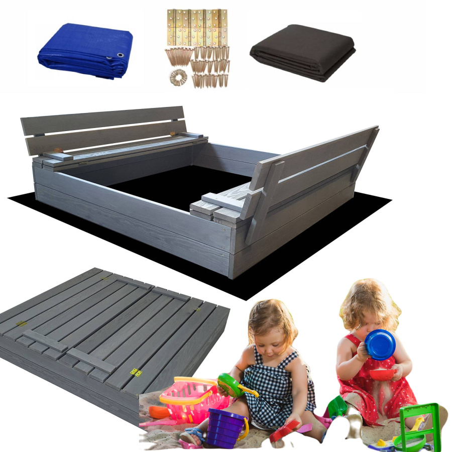 Piaskownica zamykana drewniana duża 120cm szara