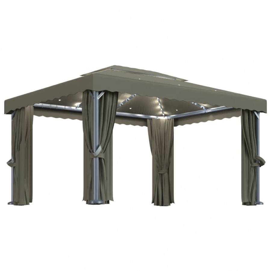 Altana z zasłonami i lampkami led, 4x3 m, kolor taupe