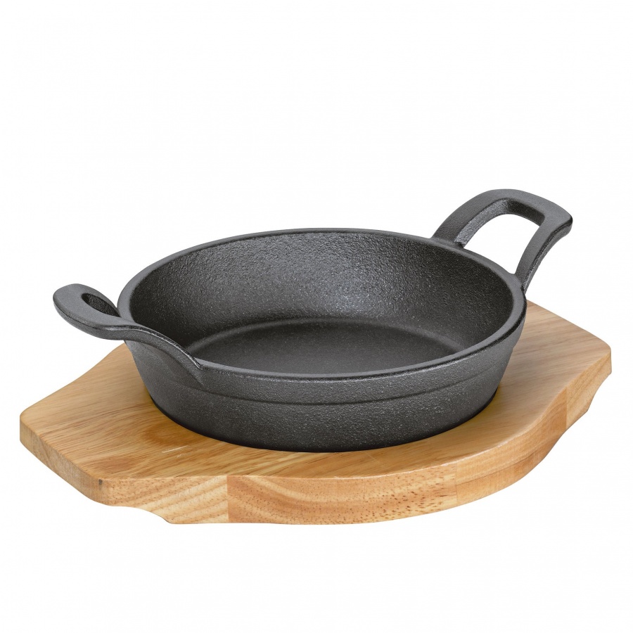 Patelnia do serwowania z podstawką mini żeliwo/drewno sosnowe