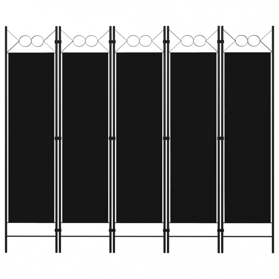 Parawan 5-panelowy, czarny, 200 x 180 cm
