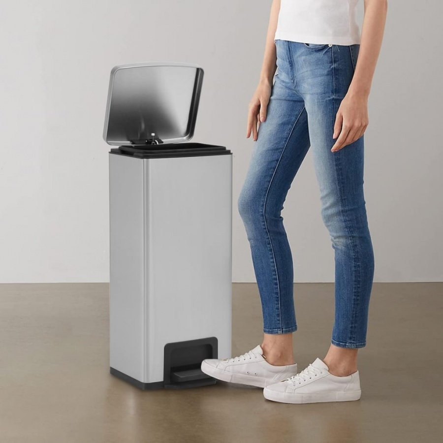 Kosz na śmieci z pedałem, bezdotykowy, 30 l, srebrny, stal