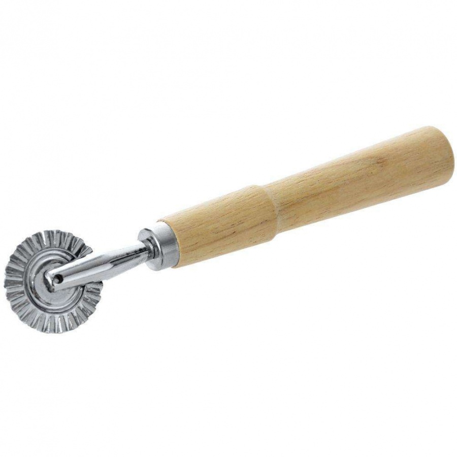 Radełko do ciasta, falowane, chrom, drewno