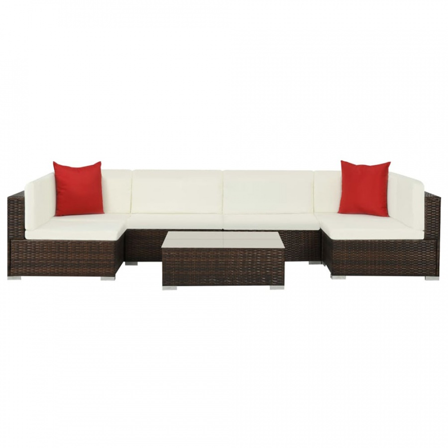 7-cz. zestaw wypoczynkowy do ogrodu, poduszki, rattan PE, brąz