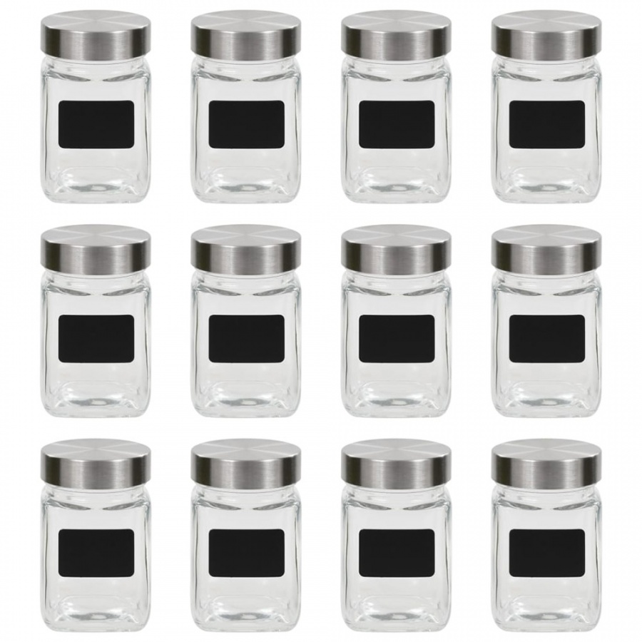 Słoiki do przechowywania z nalepkami, 12 szt., 300 ml