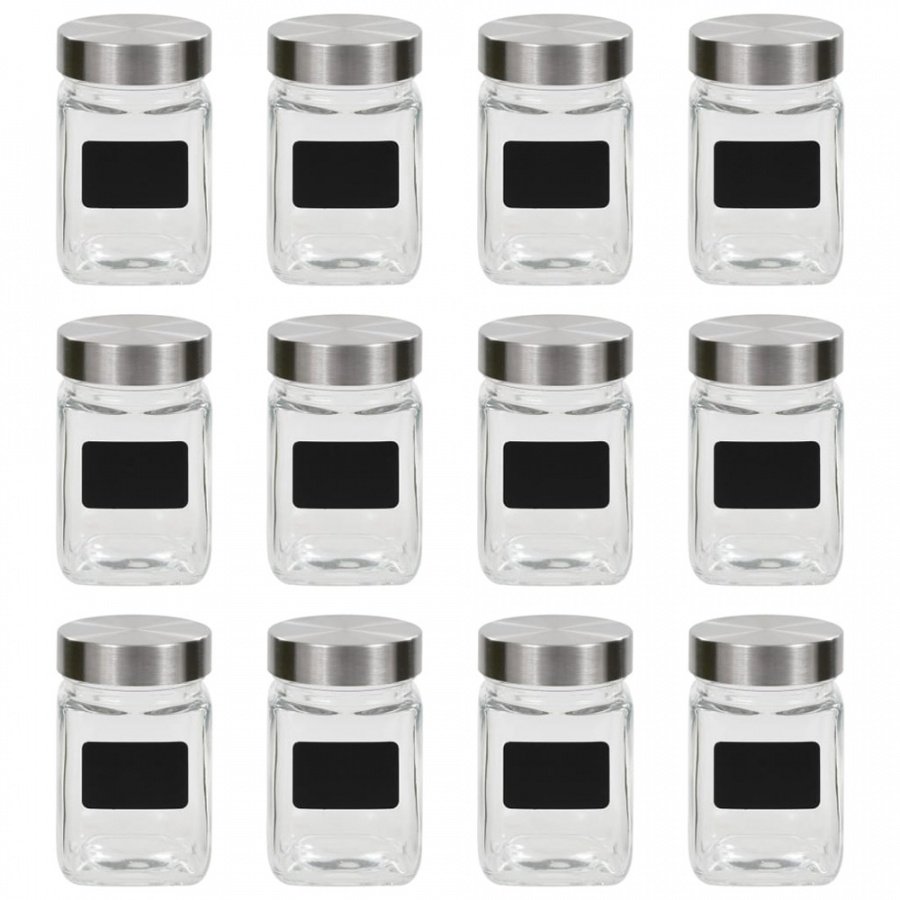 Słoiki do przechowywania z nalepkami, 12 szt., 300 ml