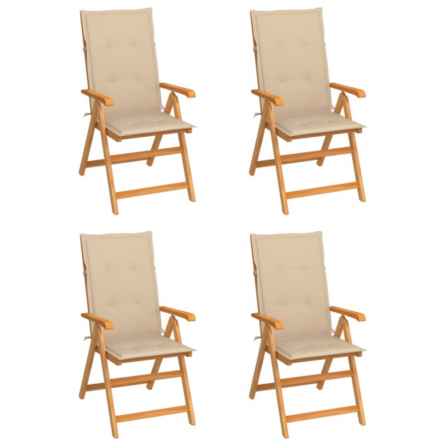 Krzesła ogrodowe, 4 szt., beżowe poduszki, drewno tekowe