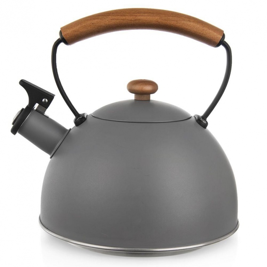 Czajnik stalowy tradycyjny z gwizdkiem gaz indukcja szary wooden 2,9 l