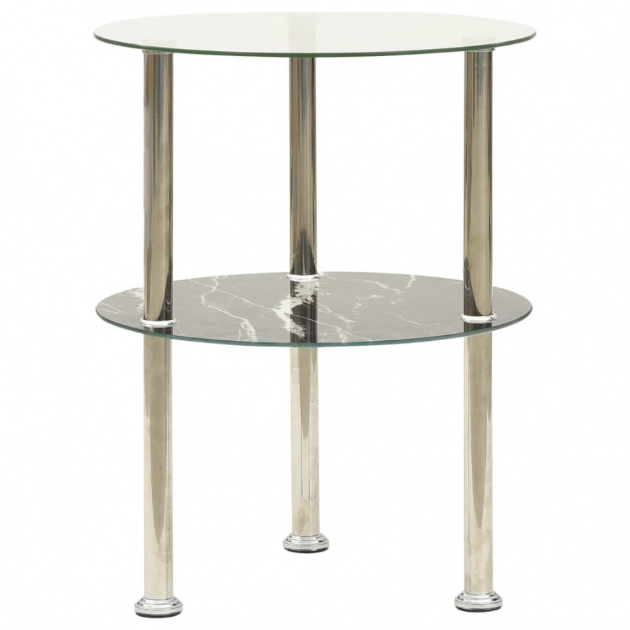 2-poziomowy stolik, 38 cm, przezroczyste/czarne szkło hartowane