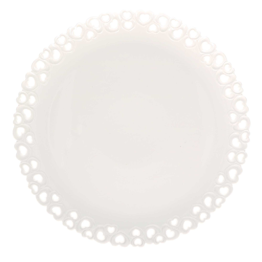 Zdobiony talerz do ciasta valentino - biały, 34 cm