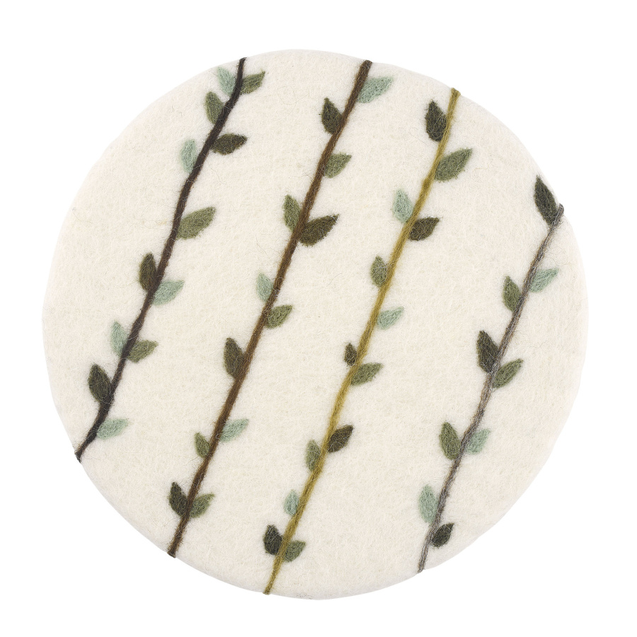 Podkładka pod gorące naczynia, śred. 21 cm, owcza wełna, biało-zielona