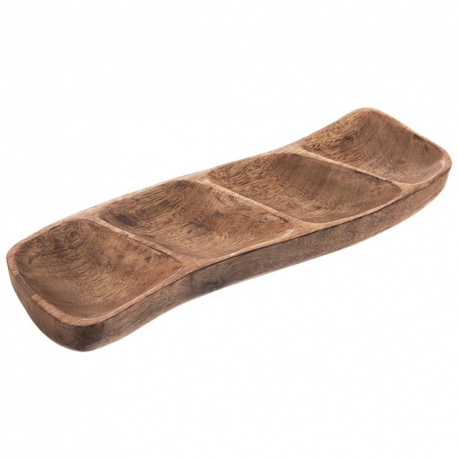 Talerz na przekąski drewniany dzielony mango 35x11 cm