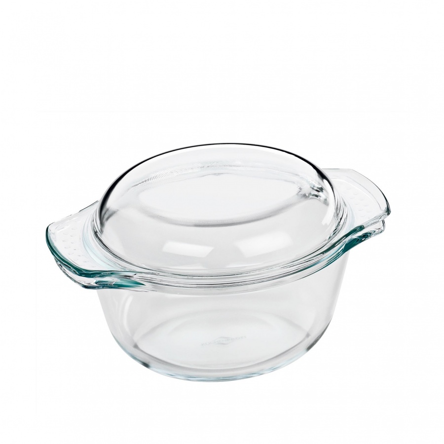 naczynie żaroodporne z pokrywką, szkło borokrzemowe, śred. 18 x 11,5 cm