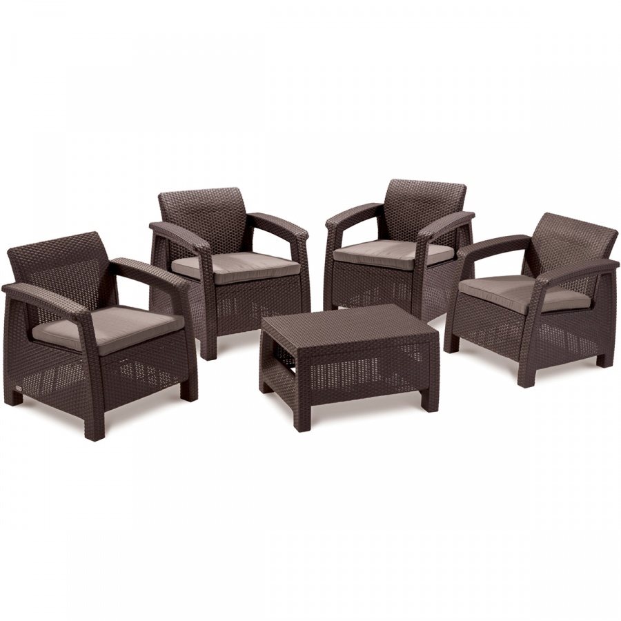 Zestaw mebli ogrodowych Corfu Quattro Curver brąz/taupe