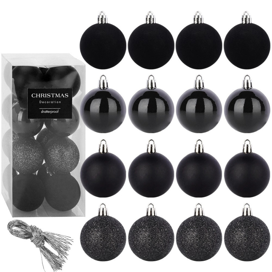 Bombki choinkowe nietłukące czarne 5 cm 16 szt.