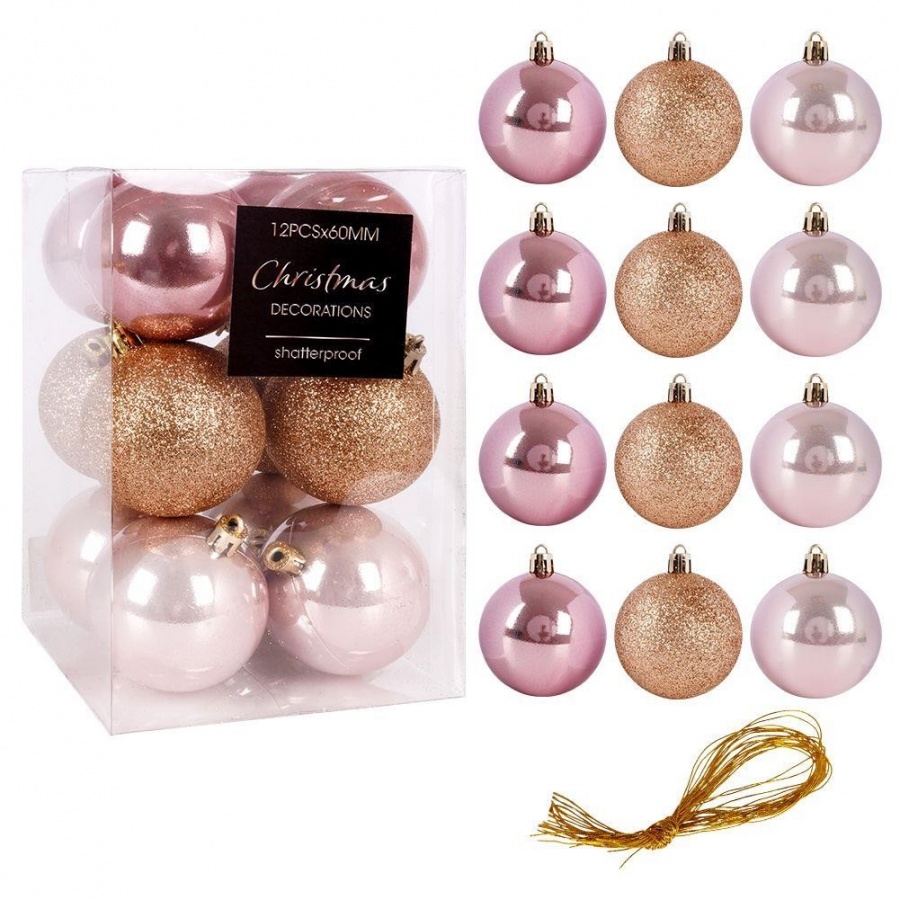 Bombki choinkowe nietłukące różowe zestaw 12 szt. 6 cm