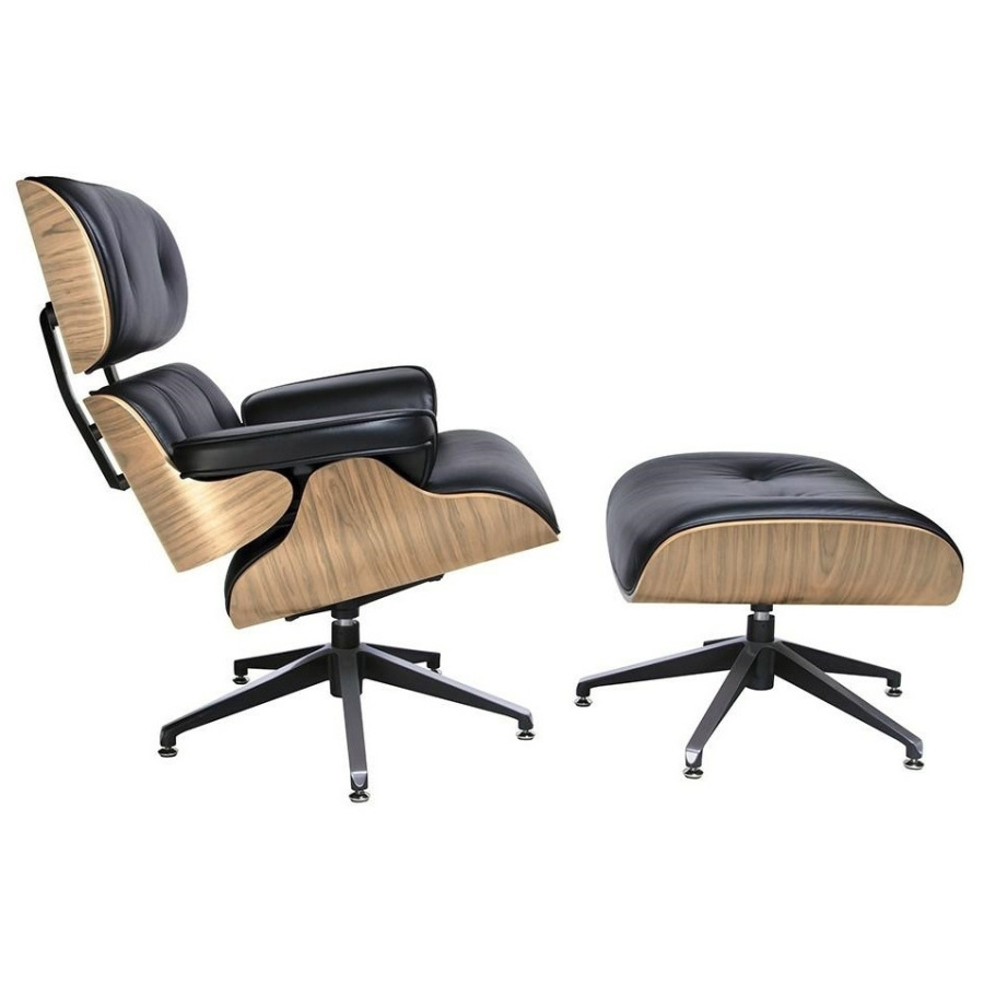 Fotel lounge czarny / jesion z podnóżkiem