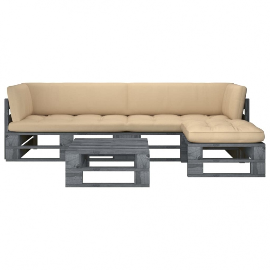 4-częściowy zestaw wypoczynkowy z palet, z poduszkami, szary