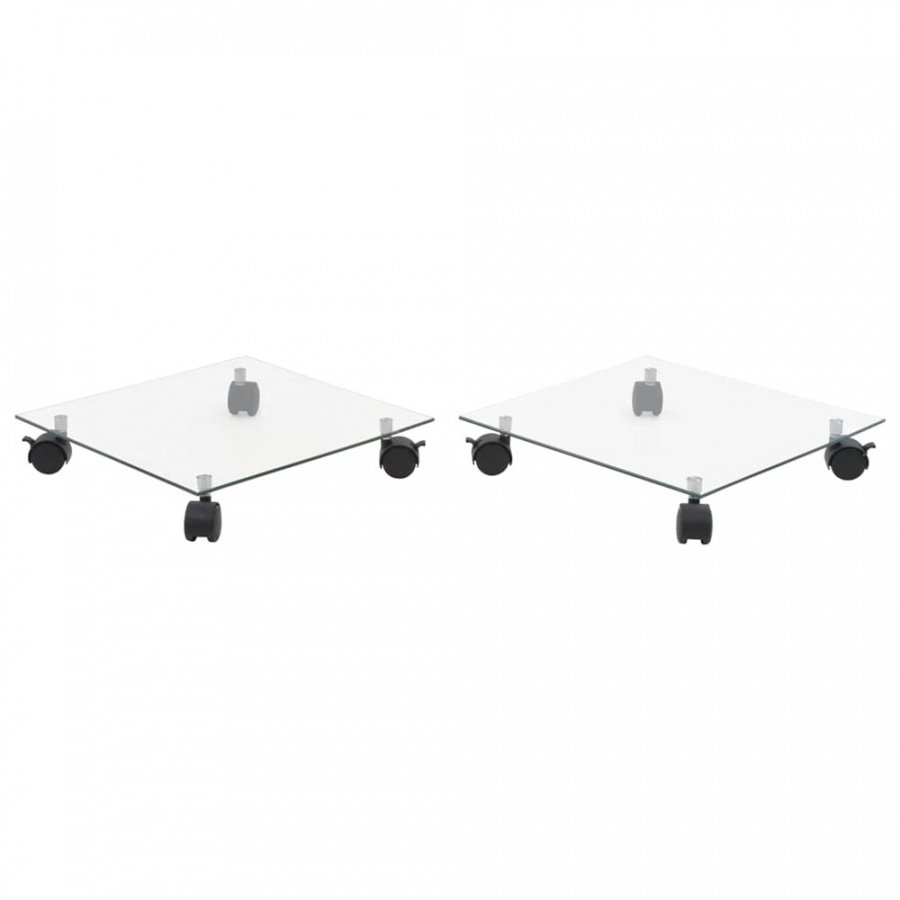 Stojaki na kwiaty, na kółkach, 2 szt., szkło, 35x35 cm, kwadrat