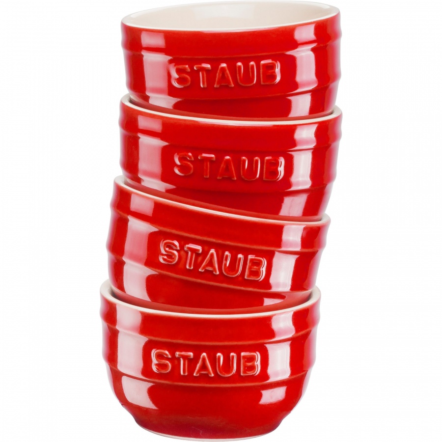 zestaw 4 ramekinów okrągłych 9 cm, czerwony