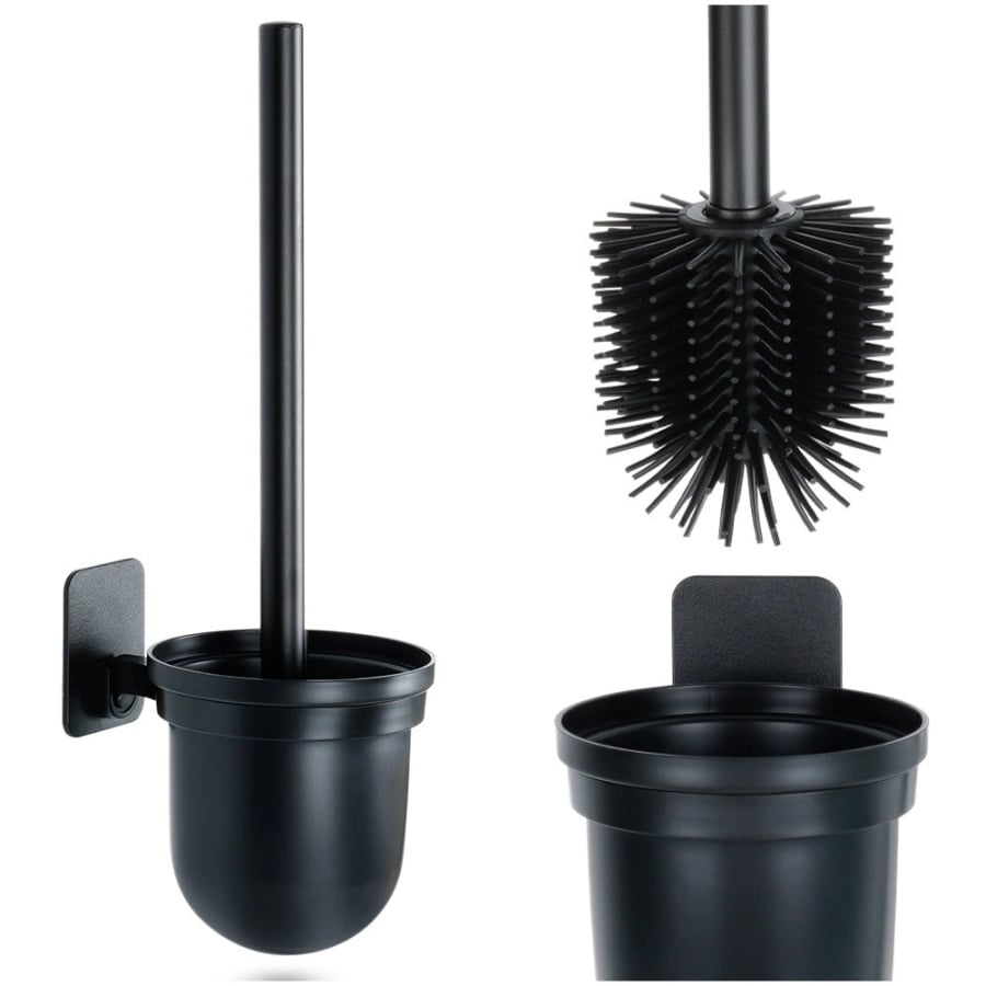 Szczotka do toalety silikonowa z pojemnikiem wisząca czarna 35 cm