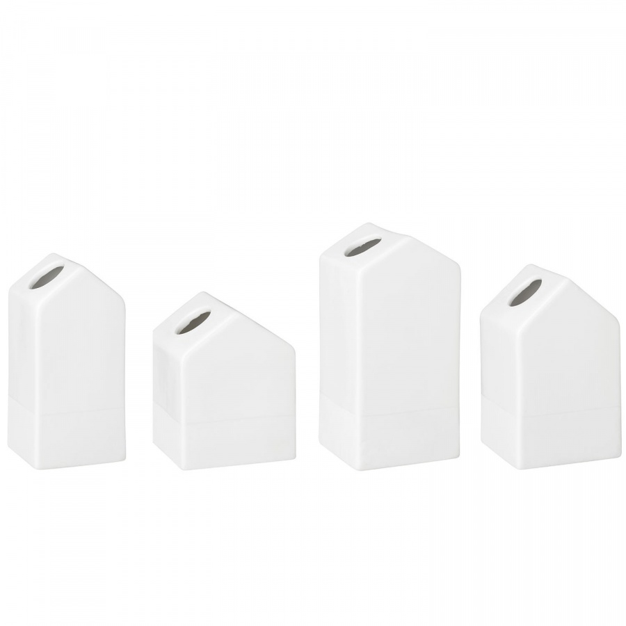 Zestaw 4 wazoników, domki białe