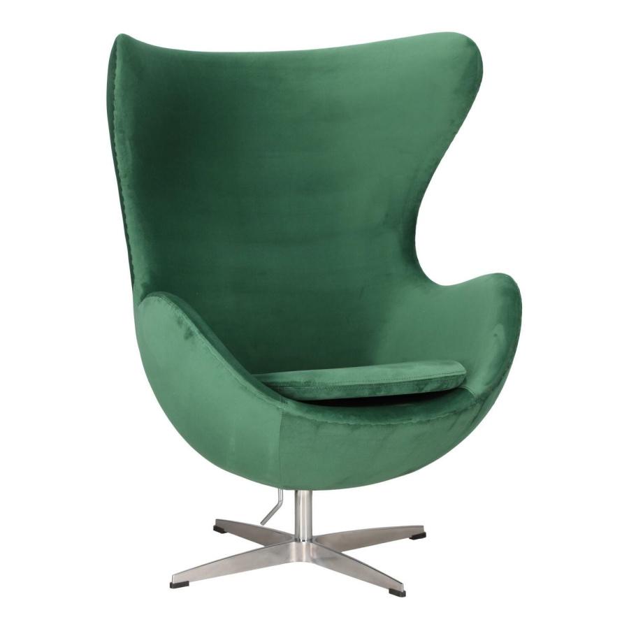 Fotel jajo velvet zielone/ srebrna podstawa