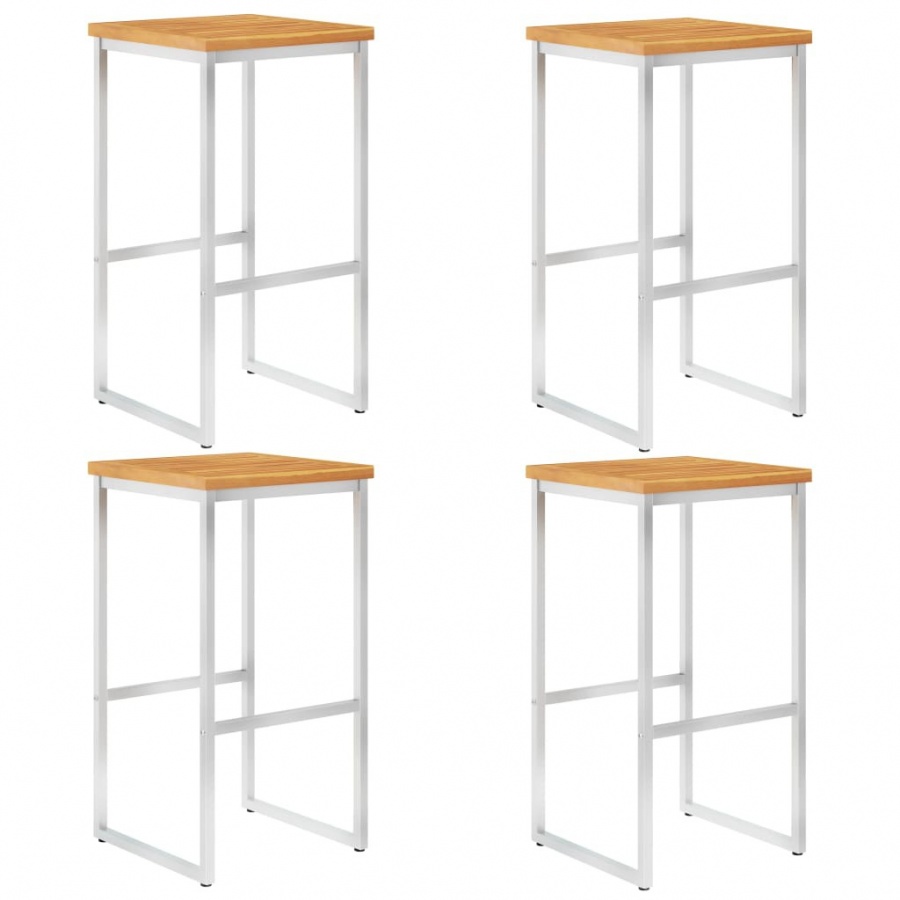 Stołki barowe, 4 szt., lite drewno akacjowe i stal nierdzewna